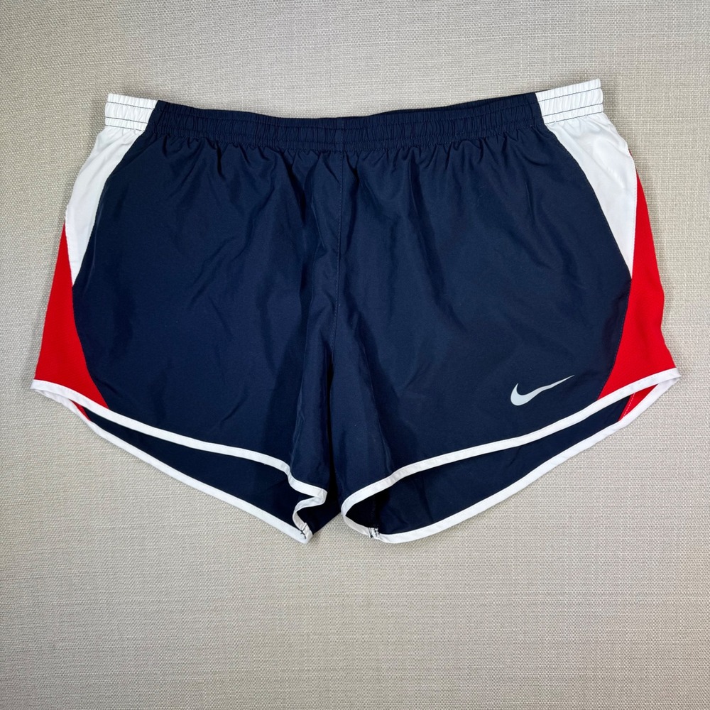 Nike Womens Dri-Fit Running Shorts Navy Blue Red White Size Large
